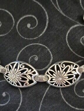 Vintage retired Brighton Floral Filigree Link Chain Bracelet, 7.25 to 8.25